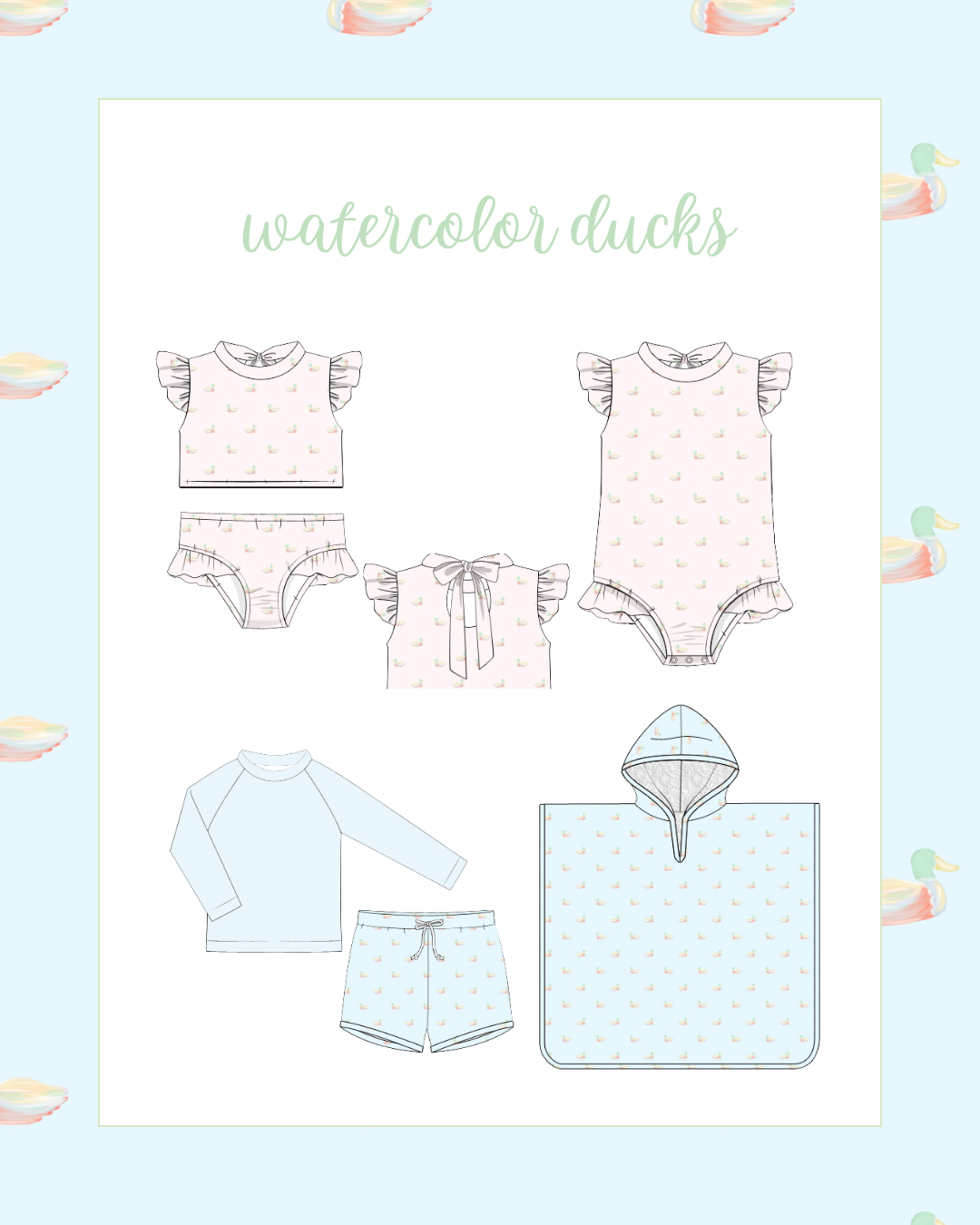 Water Color Ducks boy's swim with rash guard FINAL SALE
