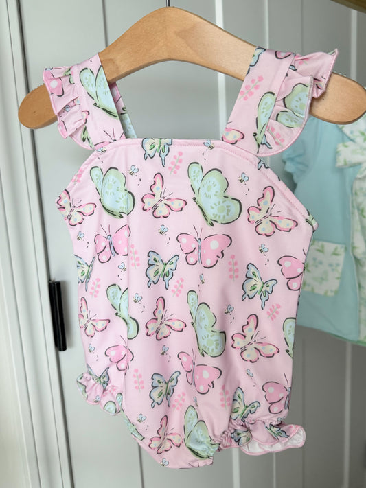 Pink butterflies swim one piece FINAL SALE