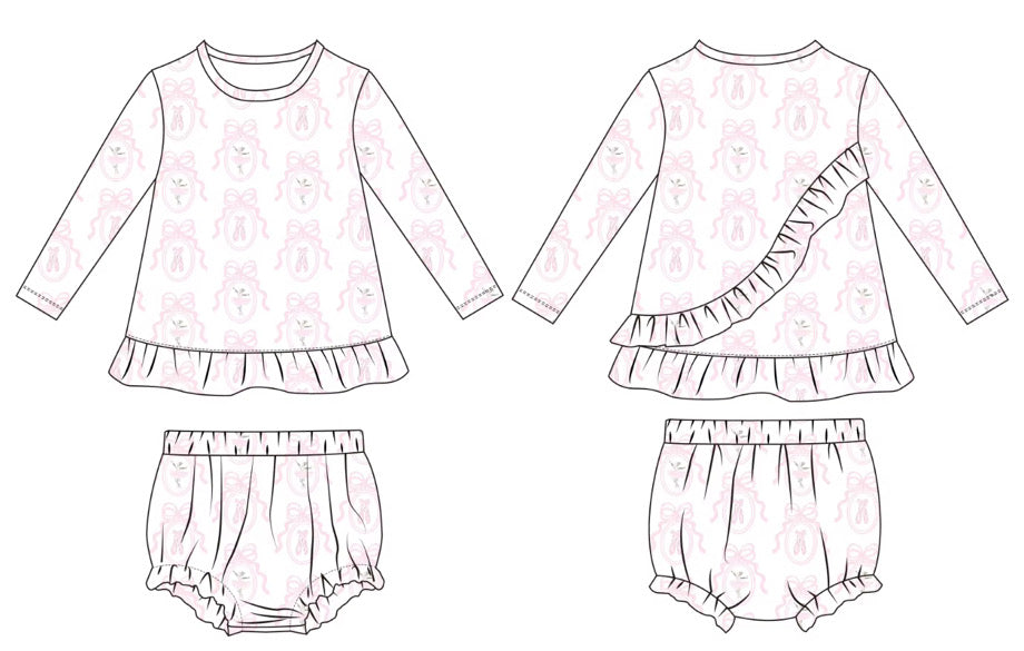 Ballerinas & Bows Pima Cotton diaper set