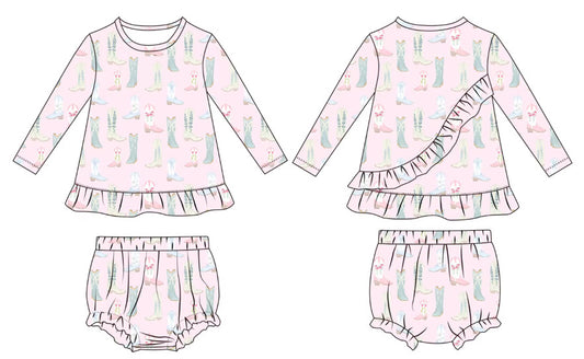 Girly boots Pima Cotton diaper set