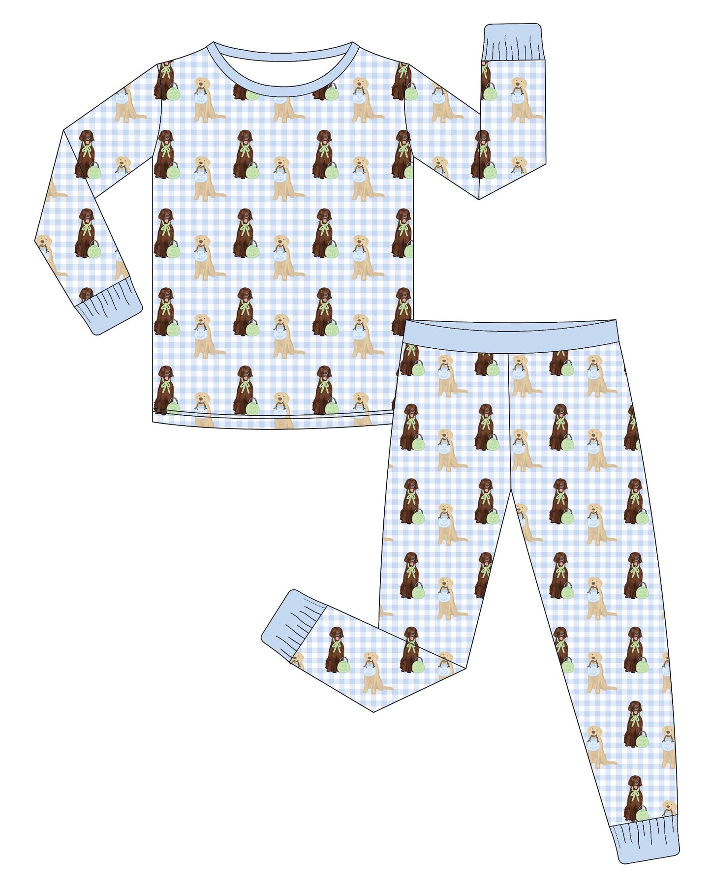 blue gingham pups & pumpkins set