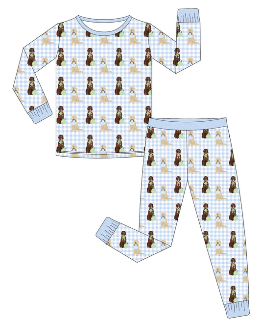 blue gingham pups & pumpkins set