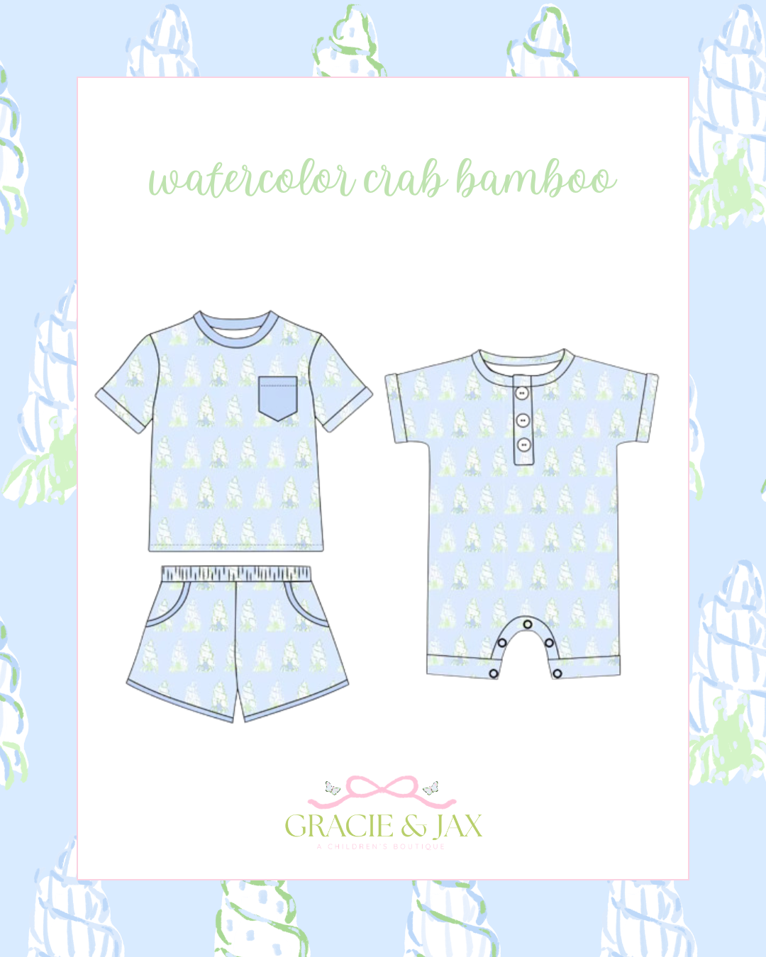 Watercolor Crab Bamboo Short Set